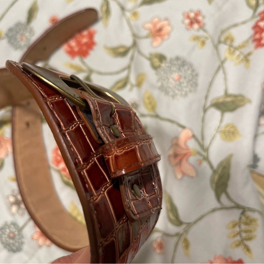 Retro Leather Croc Print Brown Belt - Picture 5 of 16